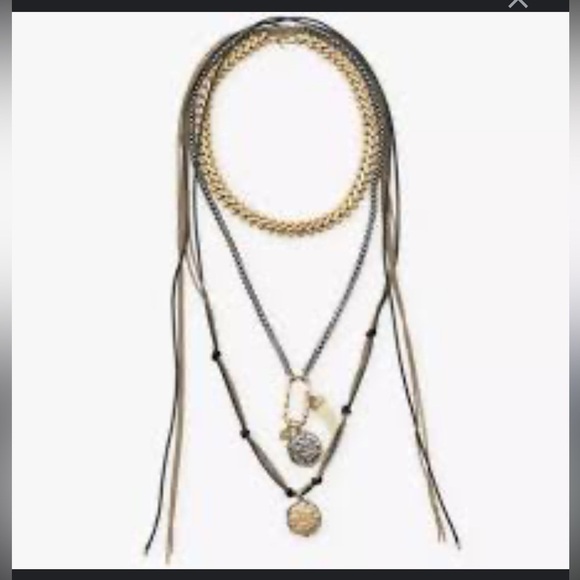 Jewelry - Zara 3 pack medallion and gem necklace Gold and Black Layered Necklace Set